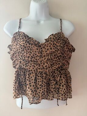 Cotton Candy Brown Leopard Print Ruffle Crop Cami